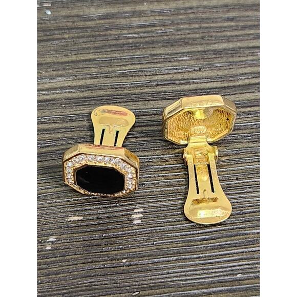 christian dior vintage clip on earrings Black Gold Crystal - Picture 4 of 6